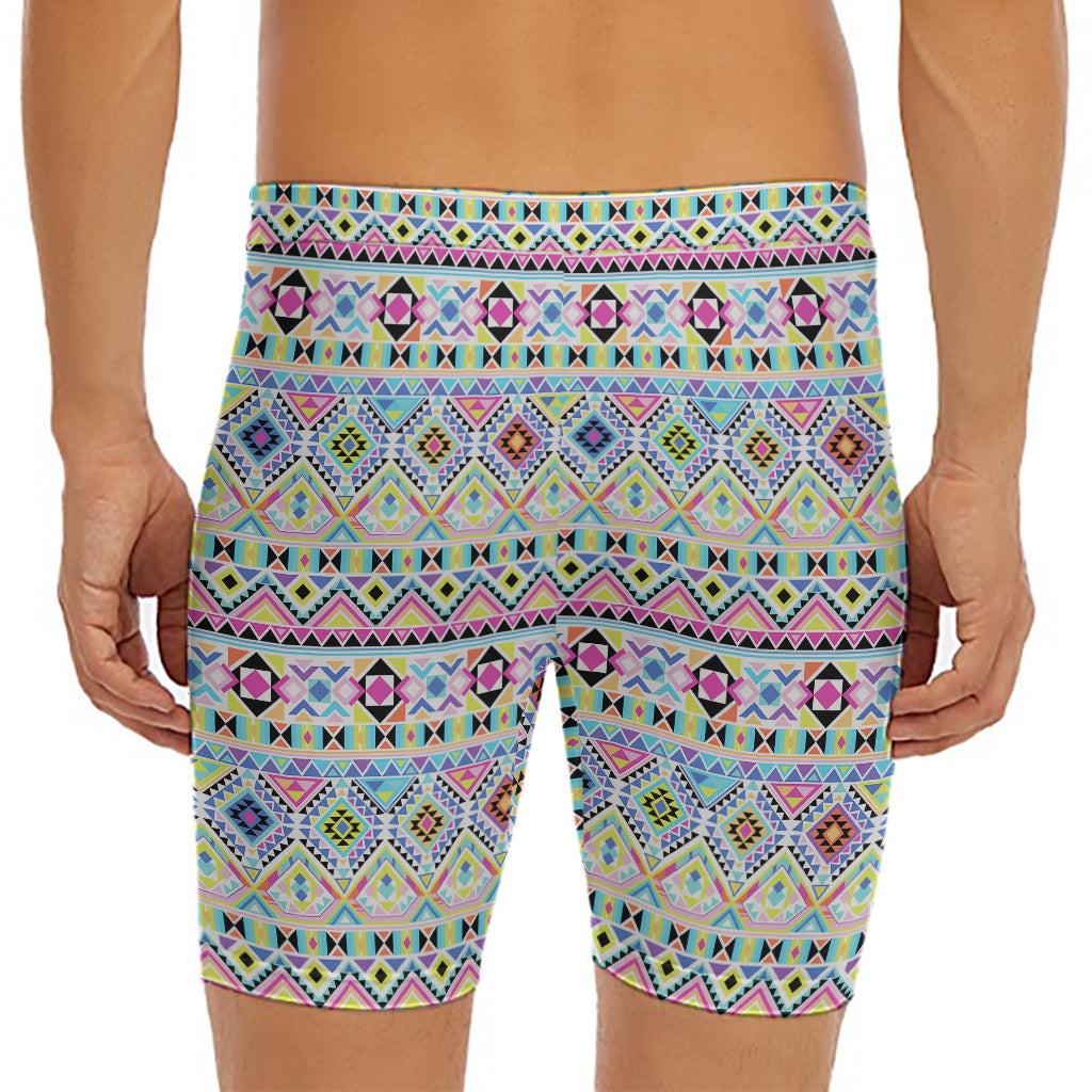 Colorful Aztec Geometric Pattern Print Men's Long Boxer Briefs