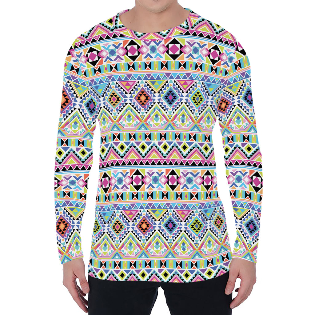 Colorful Aztec Geometric Pattern Print Men's Long Sleeve T-Shirt