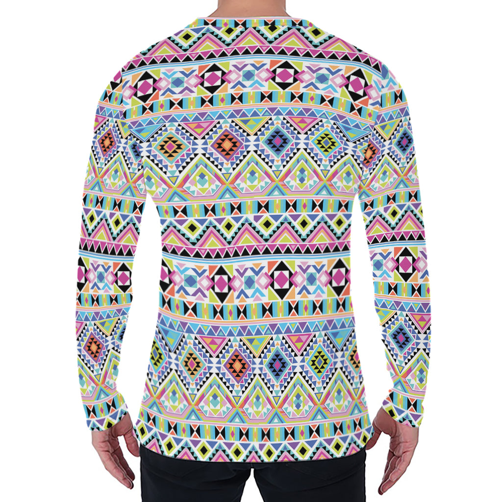 Colorful Aztec Geometric Pattern Print Men's Long Sleeve T-Shirt