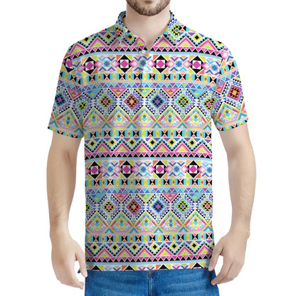 Colorful Aztec Geometric Pattern Print Men's Polo Shirt