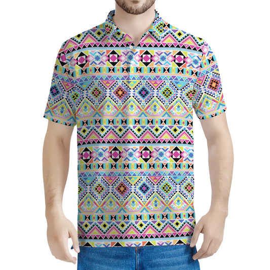 Colorful Aztec Geometric Pattern Print Men's Polo Shirt