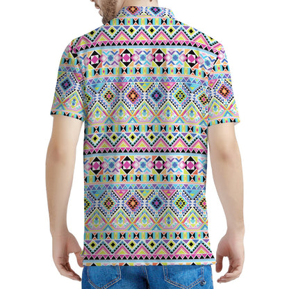 Colorful Aztec Geometric Pattern Print Men's Polo Shirt