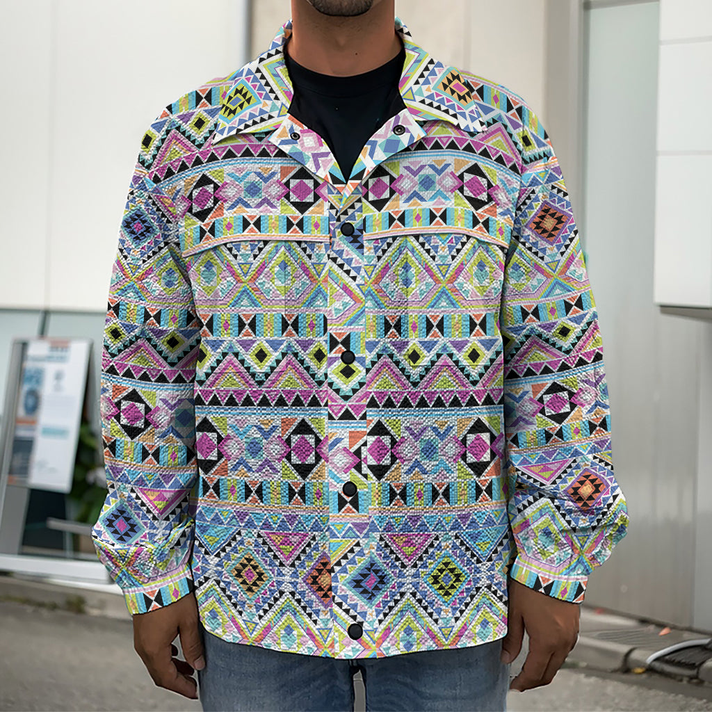 Colorful Aztec Geometric Pattern Print Men's Shirt Jacket