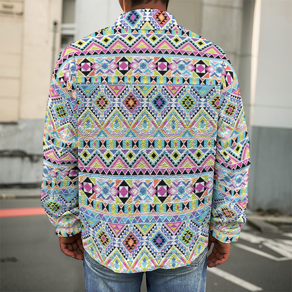 Colorful Aztec Geometric Pattern Print Men's Shirt Jacket