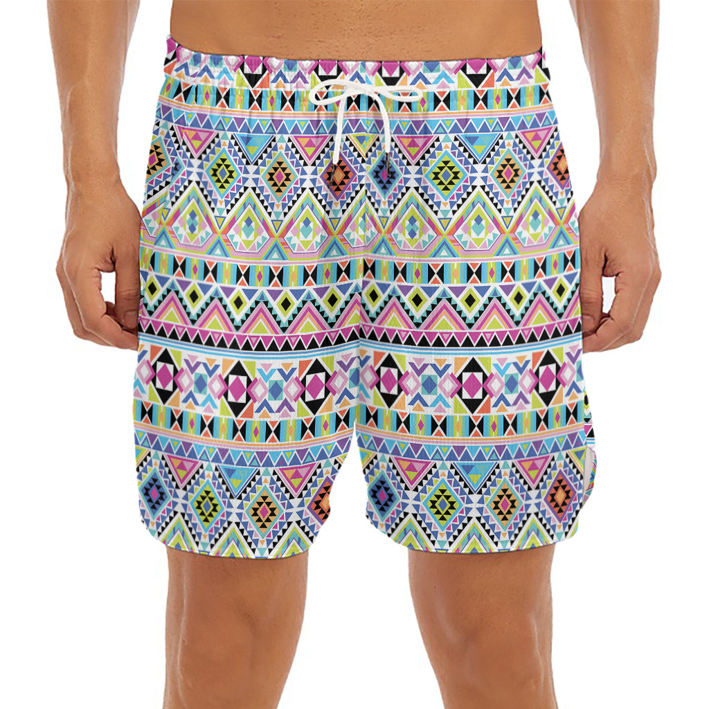 Colorful Aztec Geometric Pattern Print Men's Split Running Shorts