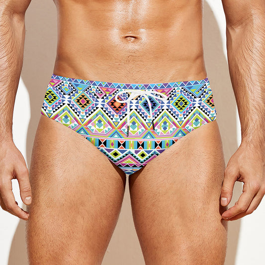 Colorful Aztec Geometric Pattern Print Men's Swim Briefs