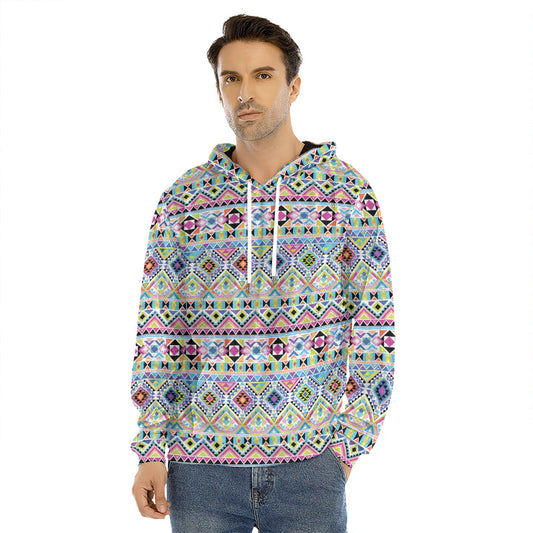 Colorful Aztec Geometric Pattern Print Men's Velvet Pullover Hoodie