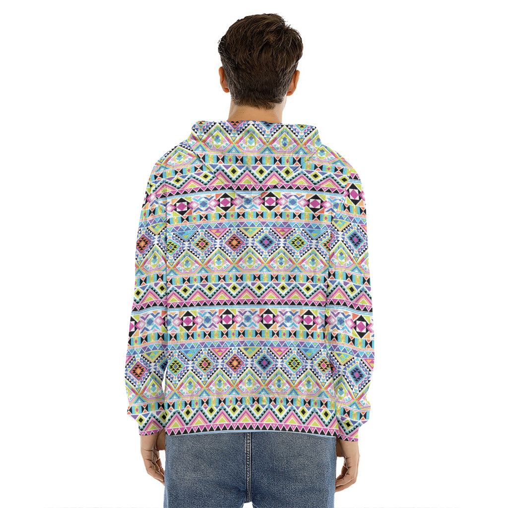 Colorful Aztec Geometric Pattern Print Men's Velvet Pullover Hoodie