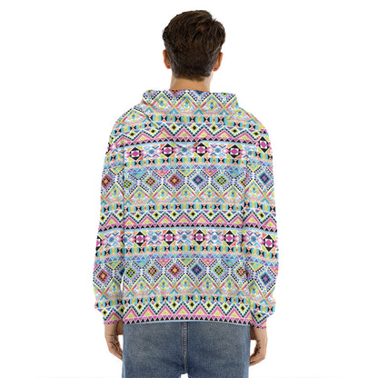 Colorful Aztec Geometric Pattern Print Men's Velvet Pullover Hoodie