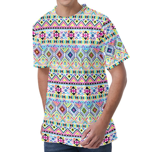 Colorful Aztec Geometric Pattern Print Men's Velvet T-Shirt