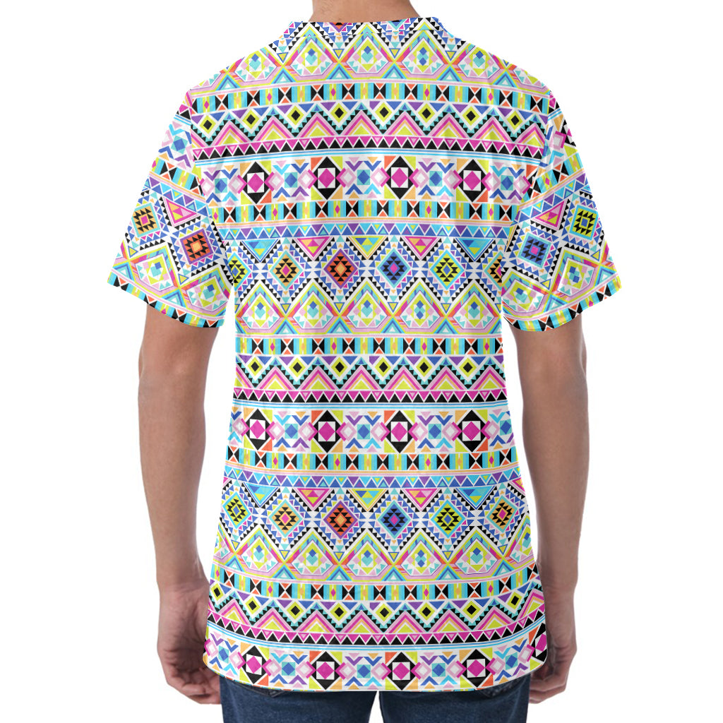 Colorful Aztec Geometric Pattern Print Men's Velvet T-Shirt