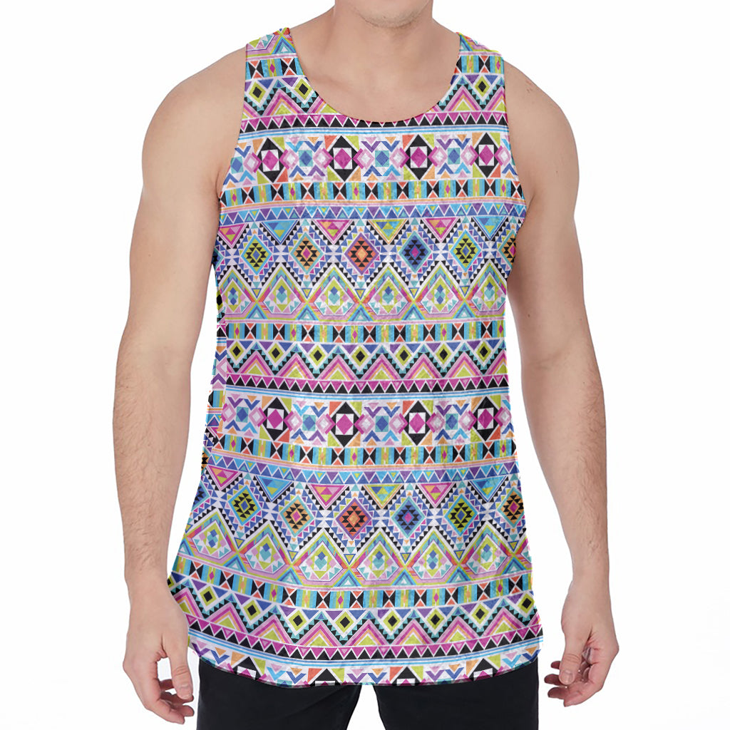 Colorful Aztec Geometric Pattern Print Men's Velvet Tank Top