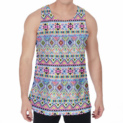 Colorful Aztec Geometric Pattern Print Men's Velvet Tank Top