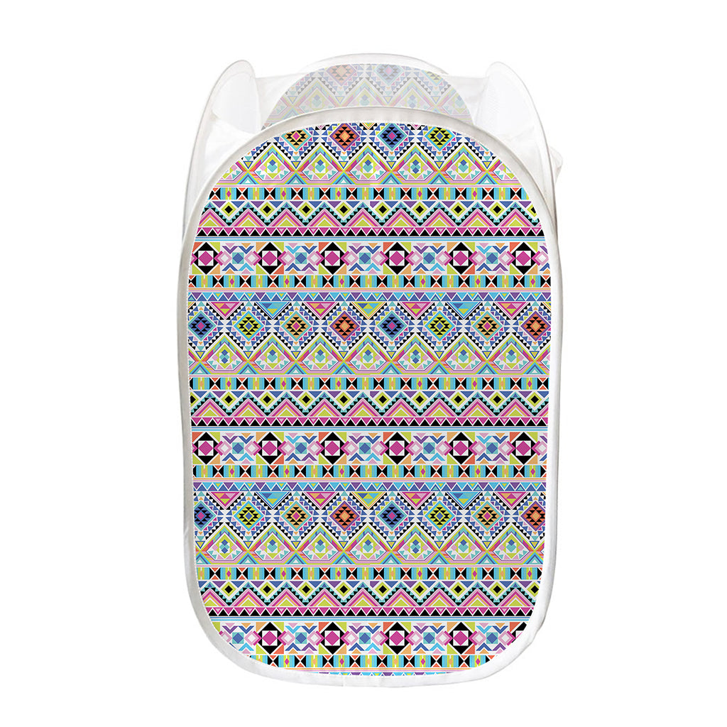 Colorful Aztec Geometric Pattern Print Mesh Laundry Hamper