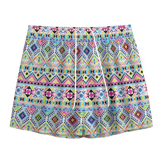 Colorful Aztec Geometric Pattern Print Mesh Shorts
