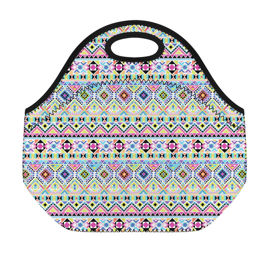Colorful Aztec Geometric Pattern Print Neoprene Lunch Bag