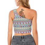 Colorful Aztec Geometric Pattern Print One Shoulder Crop Top