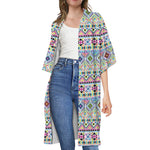 Colorful Aztec Geometric Pattern Print Open Front Beach Cover Up