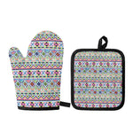Colorful Aztec Geometric Pattern Print Oven Mitt And Pot Holder Set