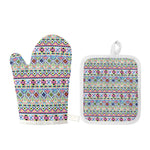 Colorful Aztec Geometric Pattern Print Oven Mitt And Pot Holder Set