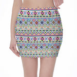 Colorful Aztec Geometric Pattern Print Pencil Mini Skirt