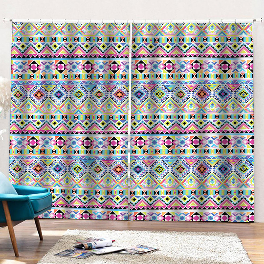 Colorful Aztec Geometric Pattern Print Pencil Pleat Curtains