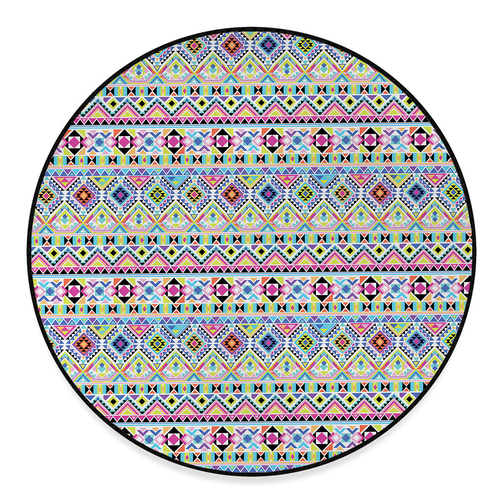 Colorful Aztec Geometric Pattern Print Round Floor Mat