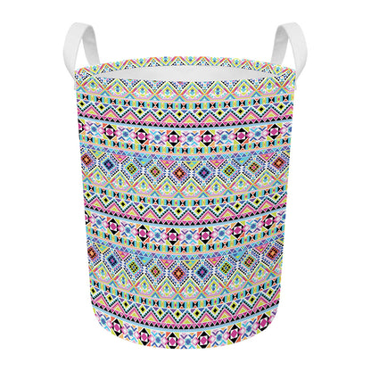 Colorful Aztec Geometric Pattern Print Round Laundry Basket