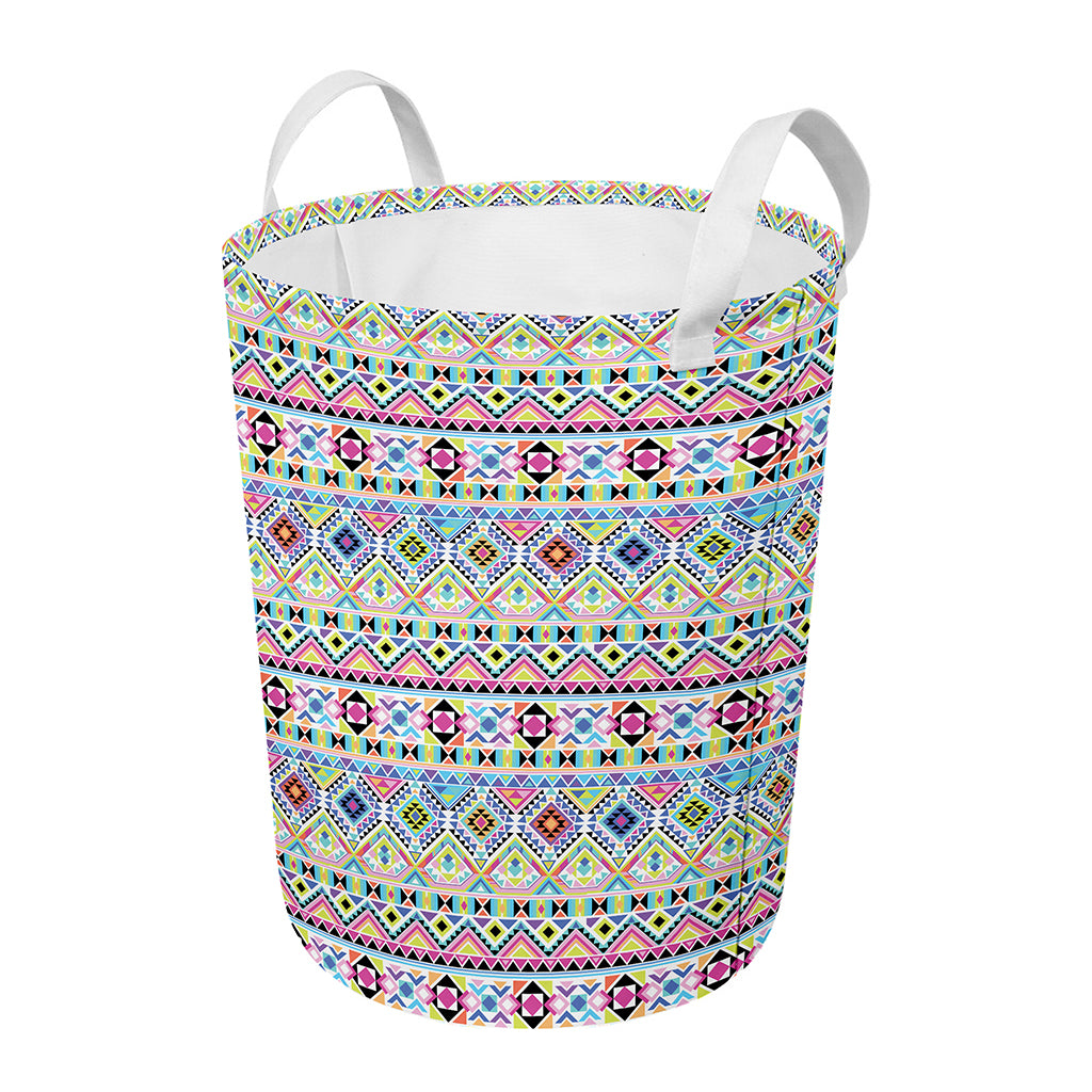 Colorful Aztec Geometric Pattern Print Round Laundry Basket