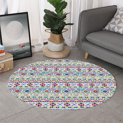 Colorful Aztec Geometric Pattern Print Round Rug