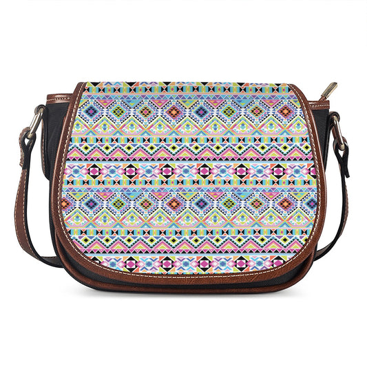 Colorful Aztec Geometric Pattern Print Saddle Bag