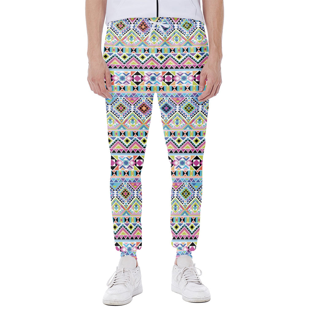 Colorful Aztec Geometric Pattern Print Scuba Joggers