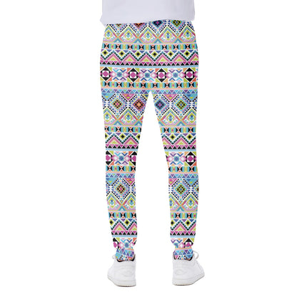 Colorful Aztec Geometric Pattern Print Scuba Joggers