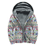 Colorful Aztec Geometric Pattern Print Sherpa Lined Zip Up Hoodie