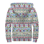 Colorful Aztec Geometric Pattern Print Sherpa Lined Zip Up Hoodie