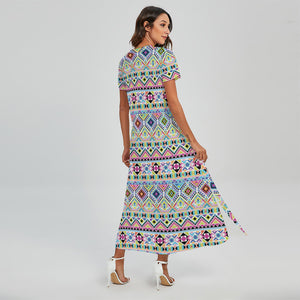 Colorful Aztec Geometric Pattern Print Short Sleeve Maxi Dress