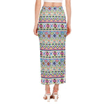 Colorful Aztec Geometric Pattern Print Side Slit Maxi Skirt