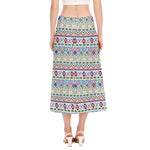 Colorful Aztec Geometric Pattern Print Side Slit Midi Skirt