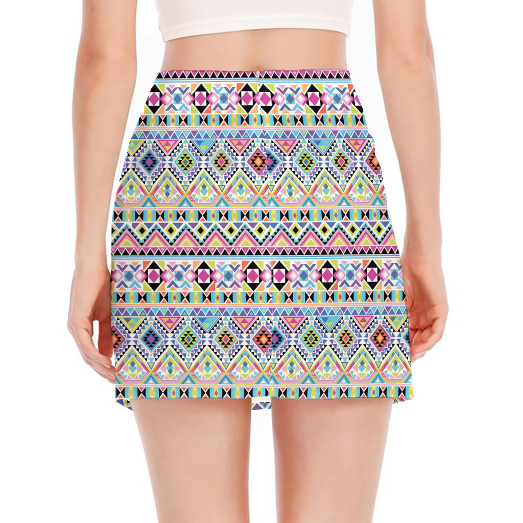 Colorful Aztec Geometric Pattern Print Side Slit Mini Skirt