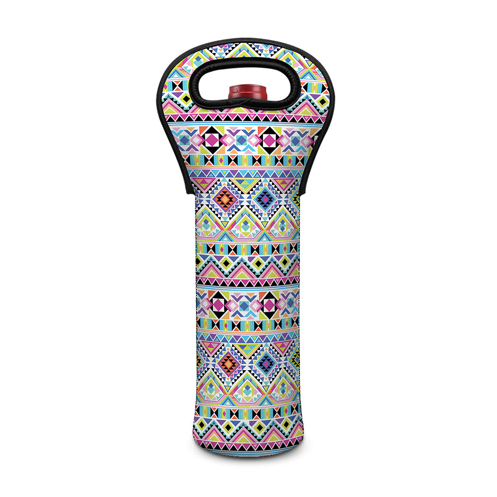Colorful Aztec Geometric Pattern Print Single Neoprene Wine Tote