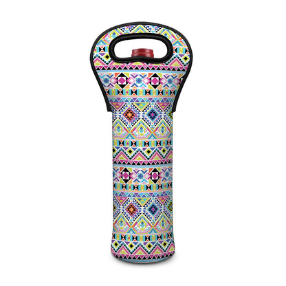 Colorful Aztec Geometric Pattern Print Single Neoprene Wine Tote