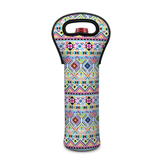 Colorful Aztec Geometric Pattern Print Single Neoprene Wine Tote