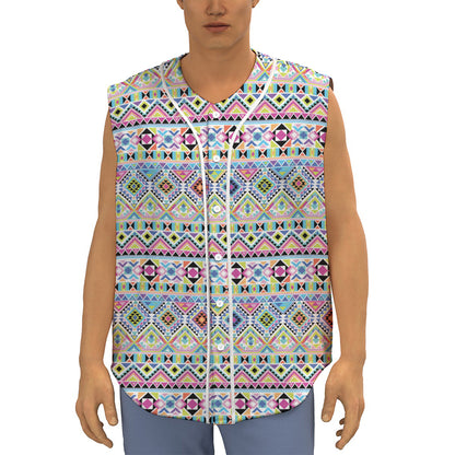Colorful Aztec Geometric Pattern Print Sleeveless Baseball Jersey