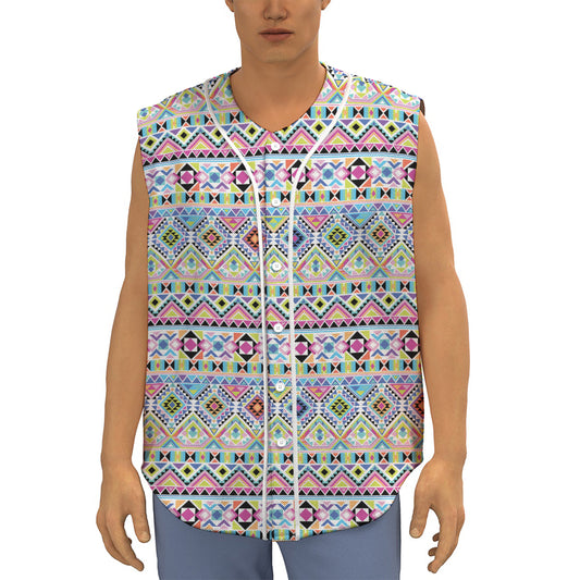 Colorful Aztec Geometric Pattern Print Sleeveless Baseball Jersey