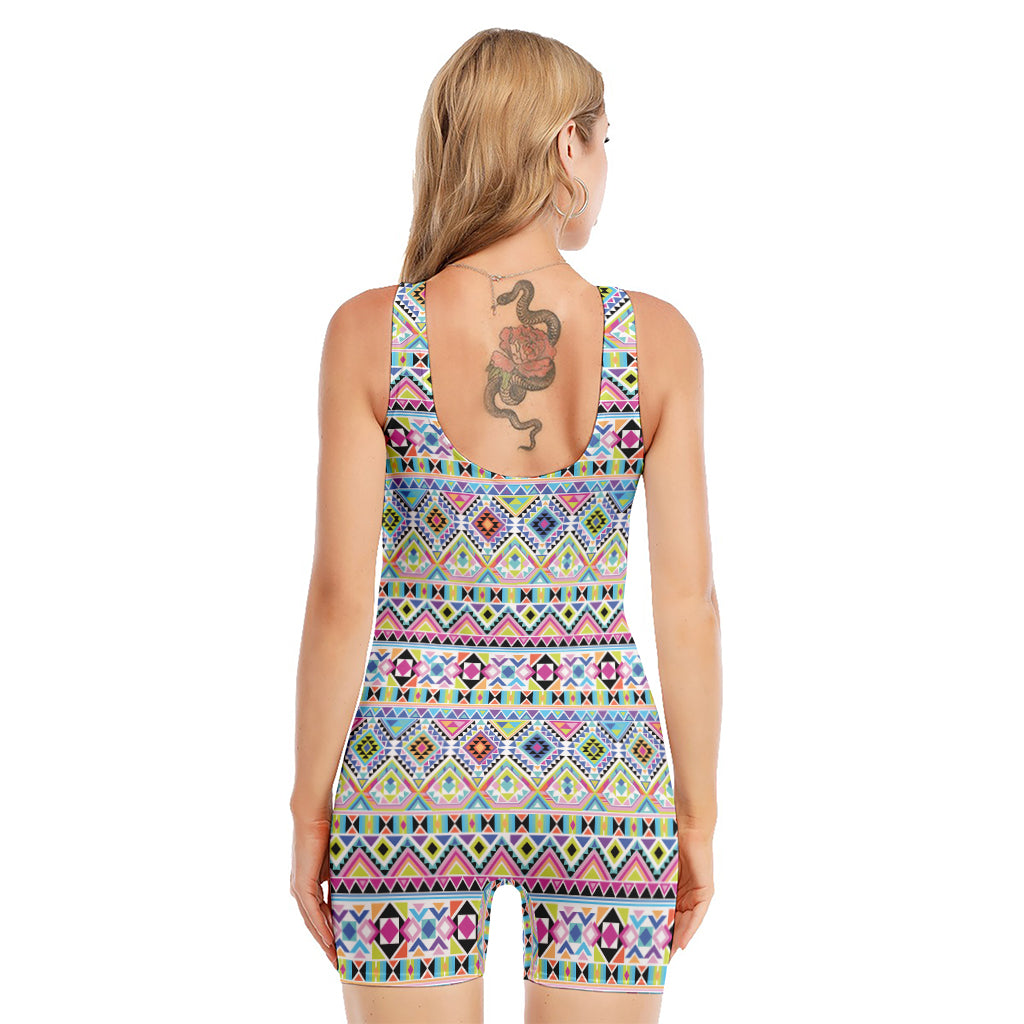 Colorful Aztec Geometric Pattern Print Sleeveless One Piece Swimsuit