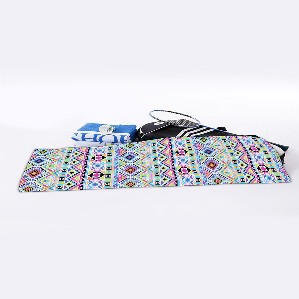 Colorful Aztec Geometric Pattern Print Sports Towel