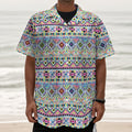 Colorful Aztec Geometric Pattern Print Textured Short Sleeve Shirt