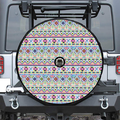 Colorful Aztec Geometric Pattern Print Tire Cover With Camera Hole