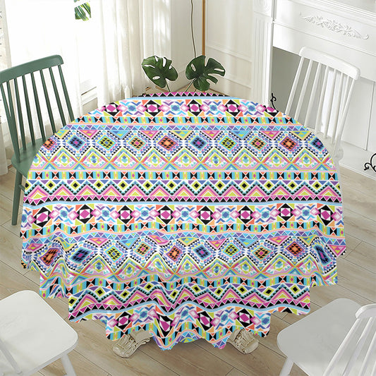 Colorful Aztec Geometric Pattern Print Waterproof Round Tablecloth