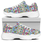 Colorful Aztec Geometric Pattern Print White Chunky Shoes